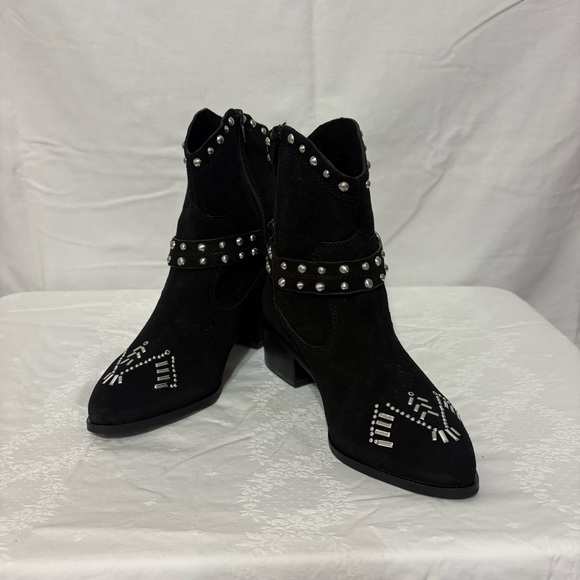 Shoes - BCBGeneration Lokki ankle bootie in black suede with studded straps. Size 8